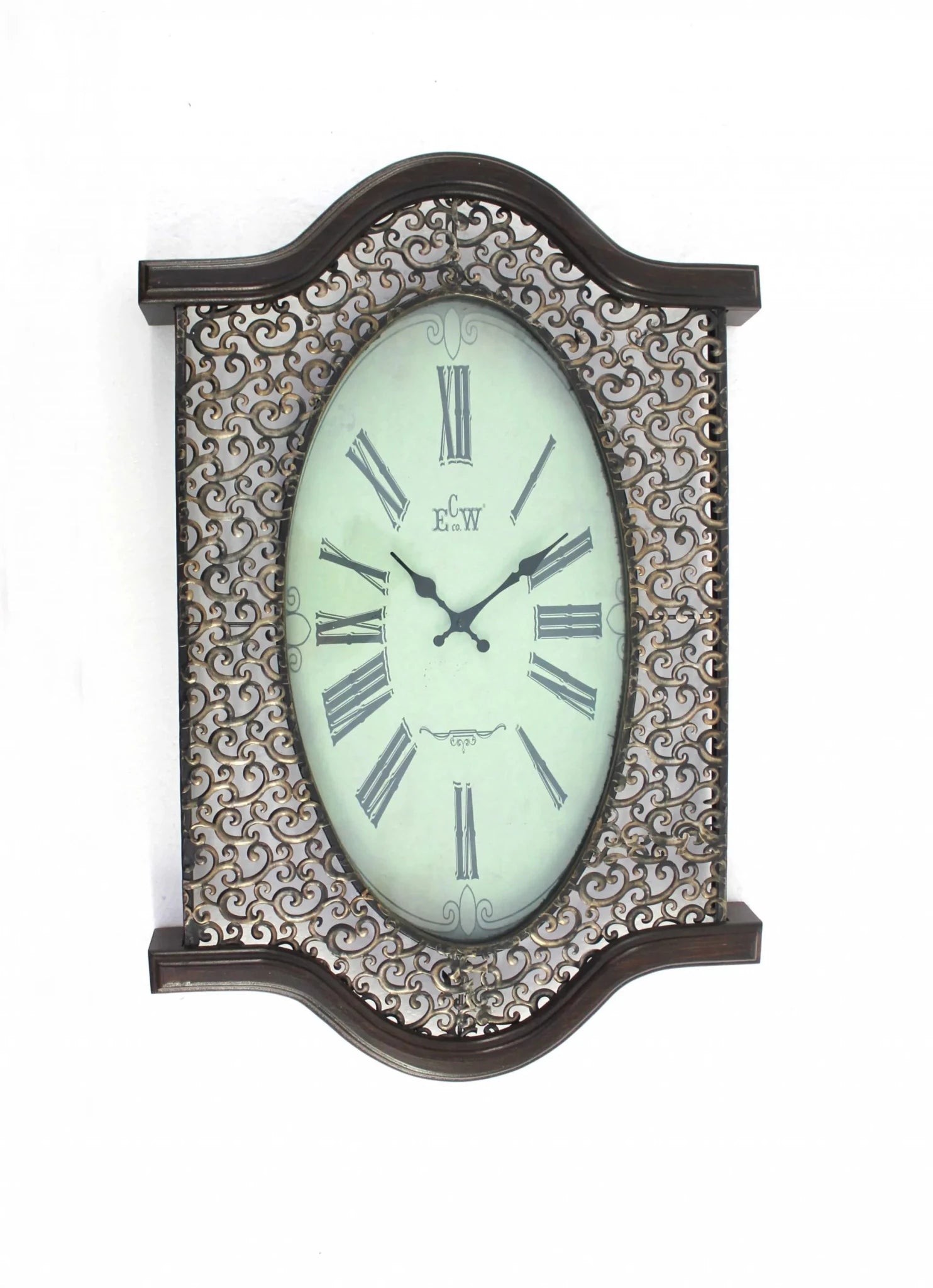 20" Oval Antiqued Bronze Wood and Glass Analog Wall Clock - Nobiliving