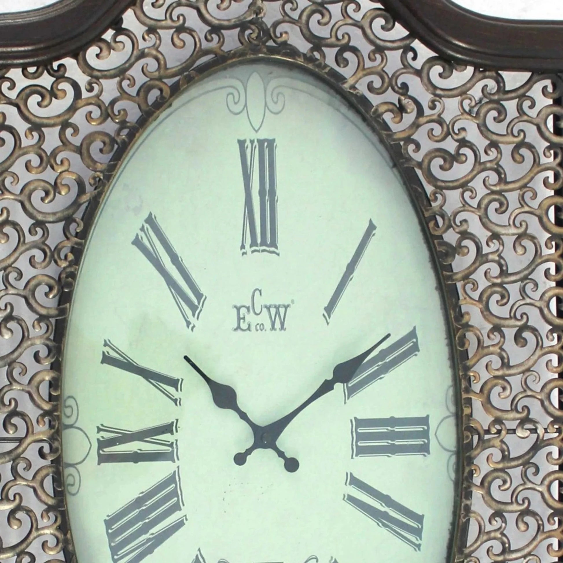 20" Oval Antiqued Bronze Wood and Glass Analog Wall Clock - Nobiliving