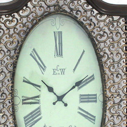 20" Oval Antiqued Bronze Wood and Glass Analog Wall Clock - Nobiliving