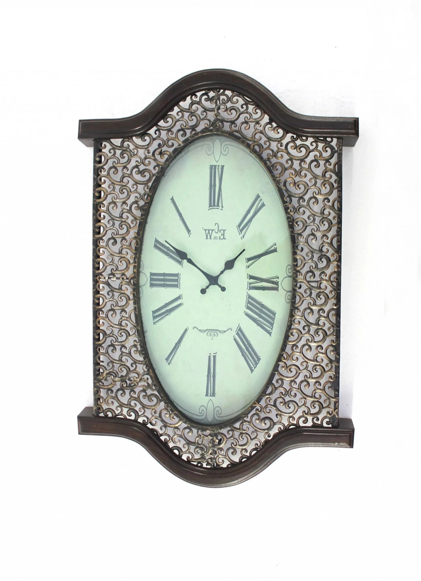 20" Oval Antiqued Bronze Wood and Glass Analog Wall Clock - Nobiliving