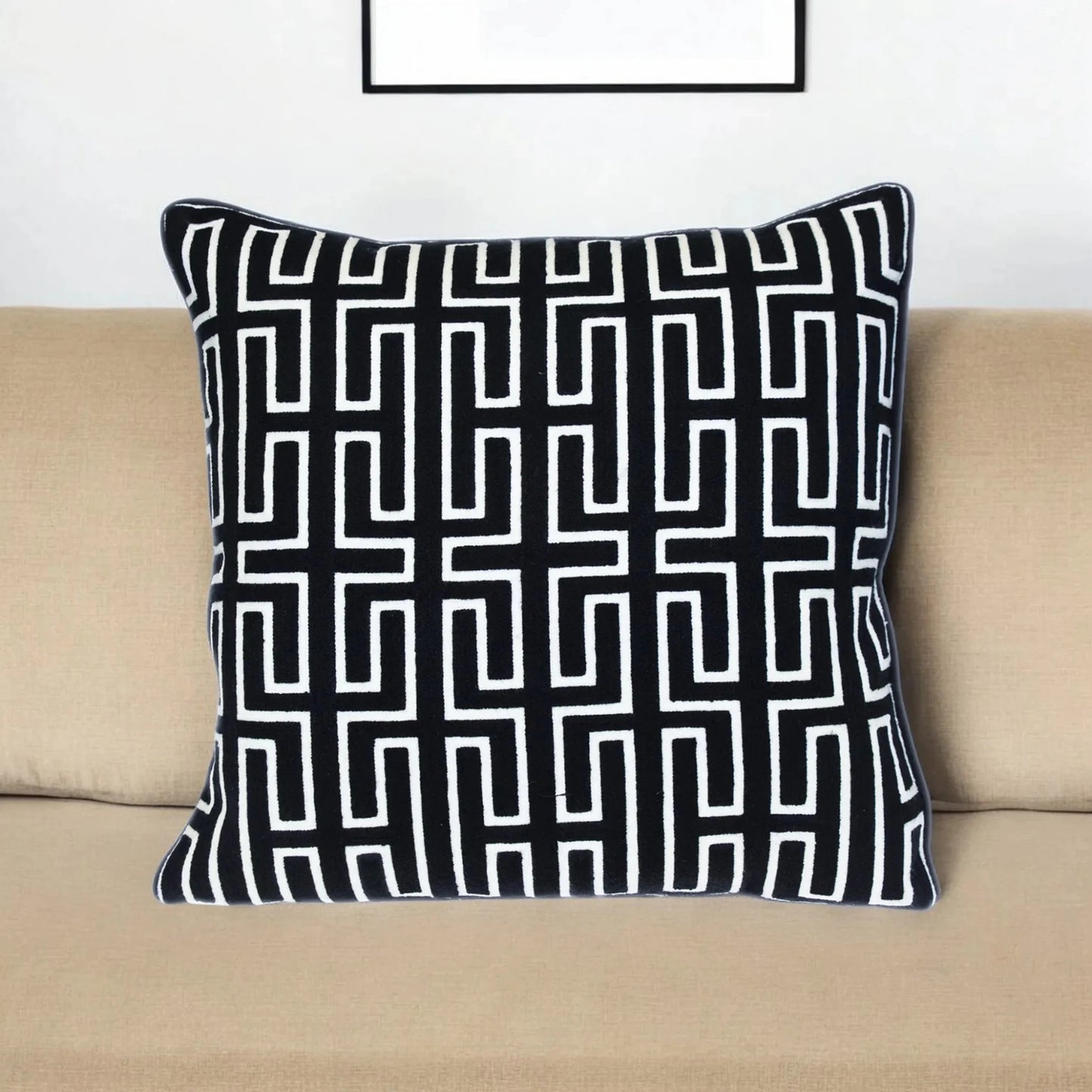 20" X 20" Black Geometric Cotton Zippered Pillow - Nobiliving