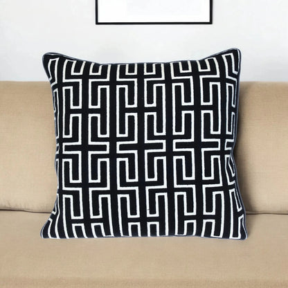 20" X 20" Black Geometric Cotton Zippered Pillow - Nobiliving