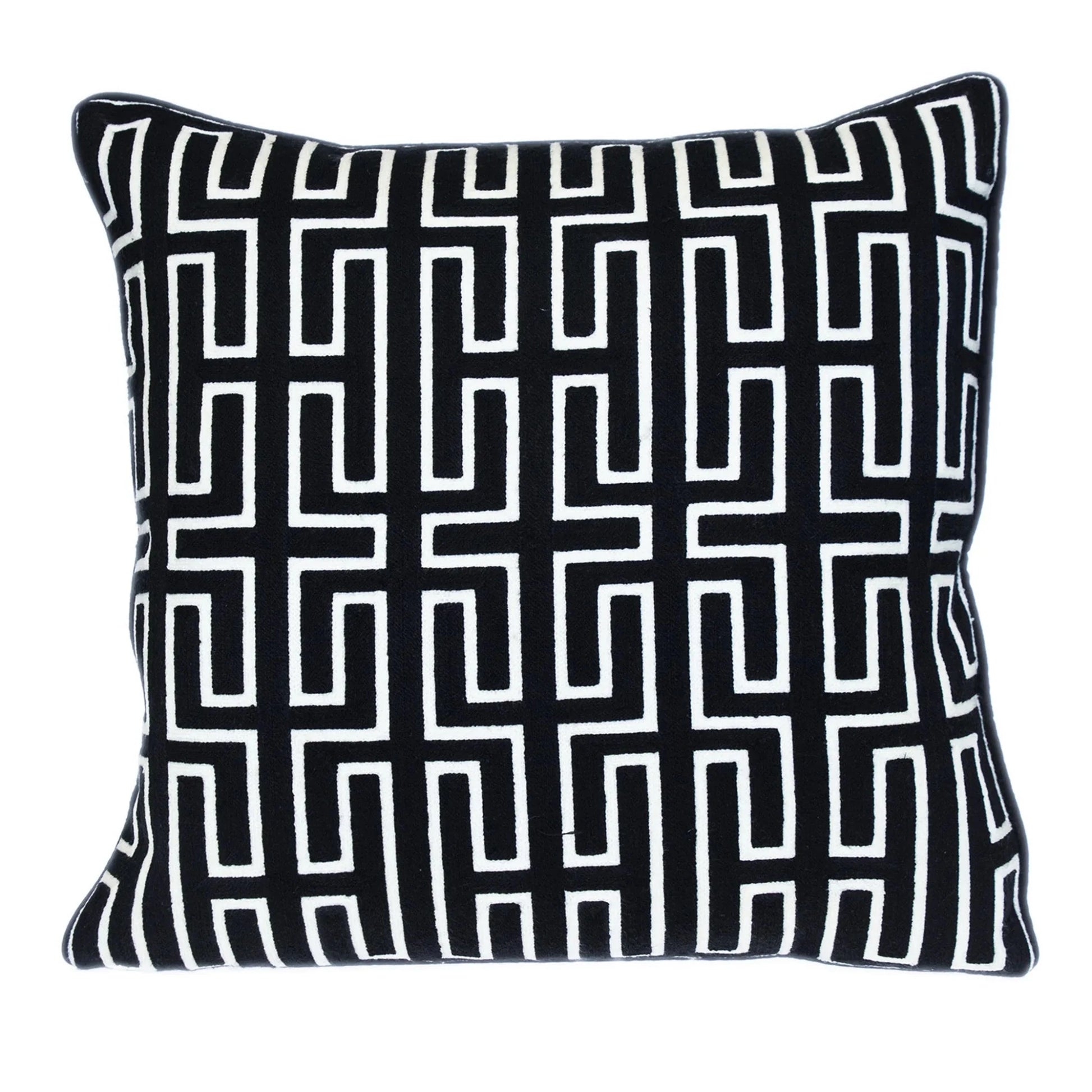20" X 20" Black Geometric Cotton Zippered Pillow - Nobiliving