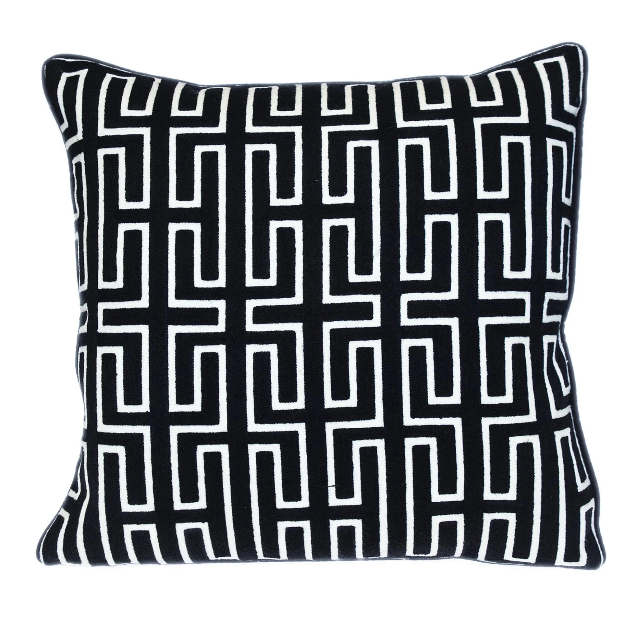 20" X 20" Black Geometric Cotton Zippered Pillow - Nobiliving