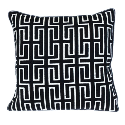 20" X 20" Black Geometric Cotton Zippered Pillow - Nobiliving