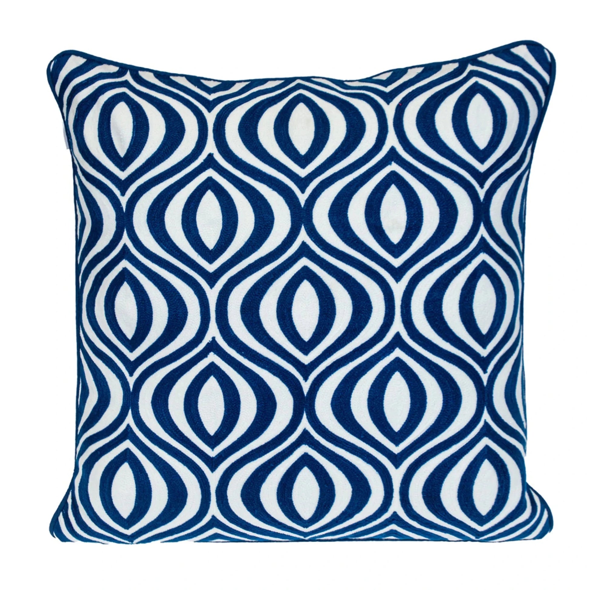 20" X 20" Blue Geometric Cotton Zippered Pillow - Nobiliving