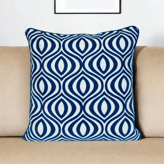 20" X 20" Blue Geometric Cotton Zippered Pillow - Nobiliving