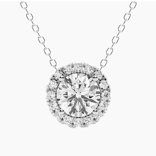 2.00 CTW AGI Certified Lab - Grown Diamond Halo Pendant Necklace in 14kt White Gold - nobiliving.com