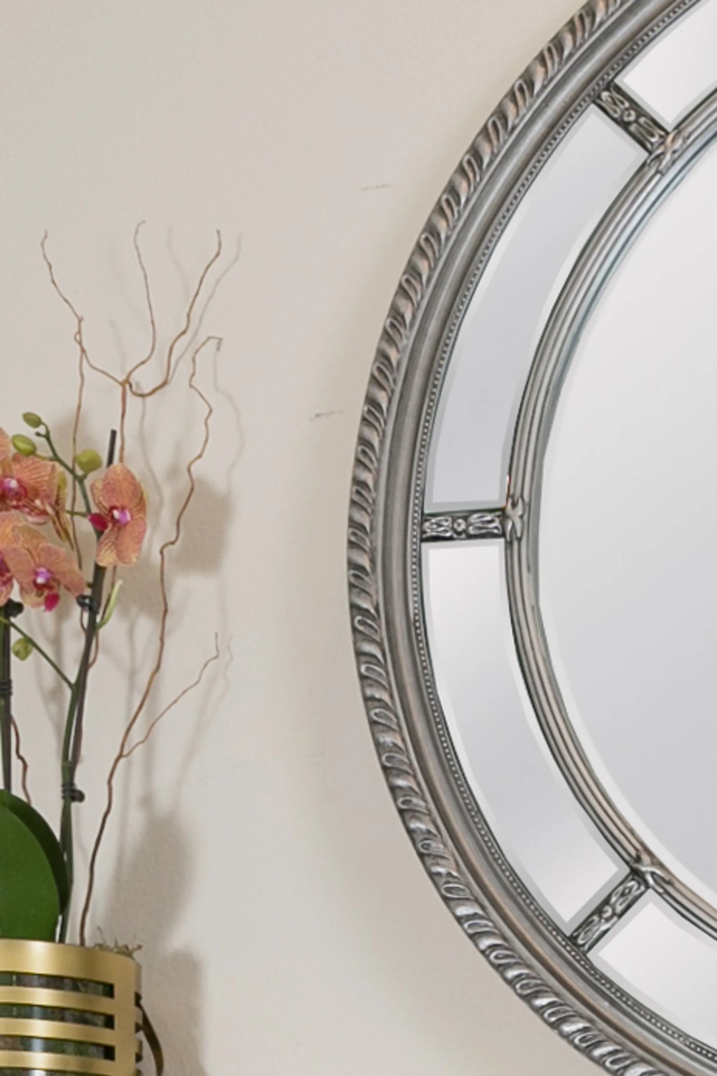 Augusta Circular Mirror close up with decor