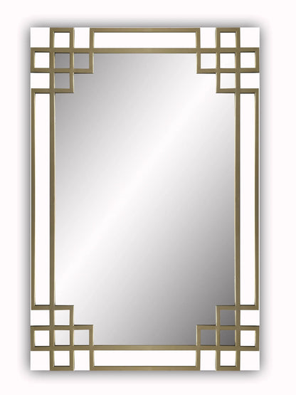 Elegant Overlay Wall Mirror in white with gold leaf iron overlay