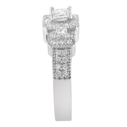 14K White Gold Round & Princess-Cut Diamond Three Stone Ring side view