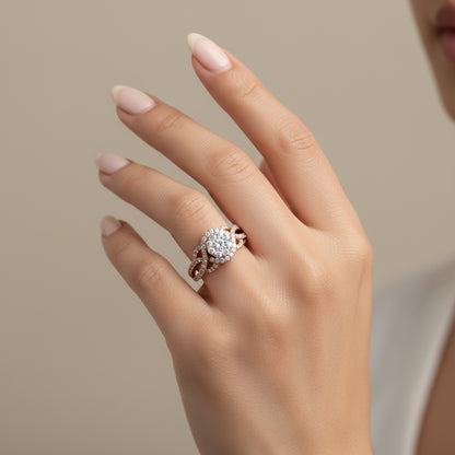 10K Rose Gold Diamond Floral Cluster Head and Twisted Shank Cocktail Ring