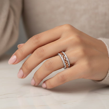 10K White and Rose Gold 1/3 Cttw Diamond Split Shank and Infinity Ribbon Band Ring