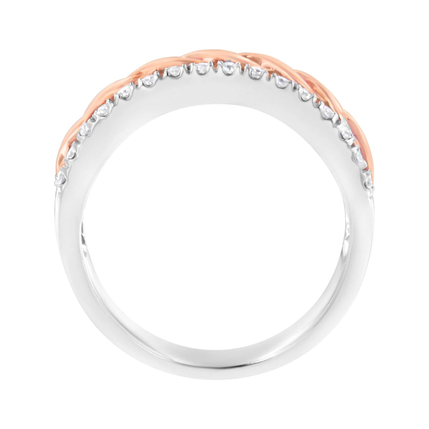 10K White and Rose Gold 1/3 Cttw Diamond Split Shank and Infinity Ribbon Band Ring