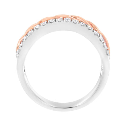 10K White and Rose Gold 1/3 Cttw Diamond Split Shank and Infinity Ribbon Band Ring