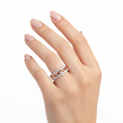 10K White and Rose Gold 1/3 Cttw Diamond Split Shank and Infinity Ribbon Band Ring