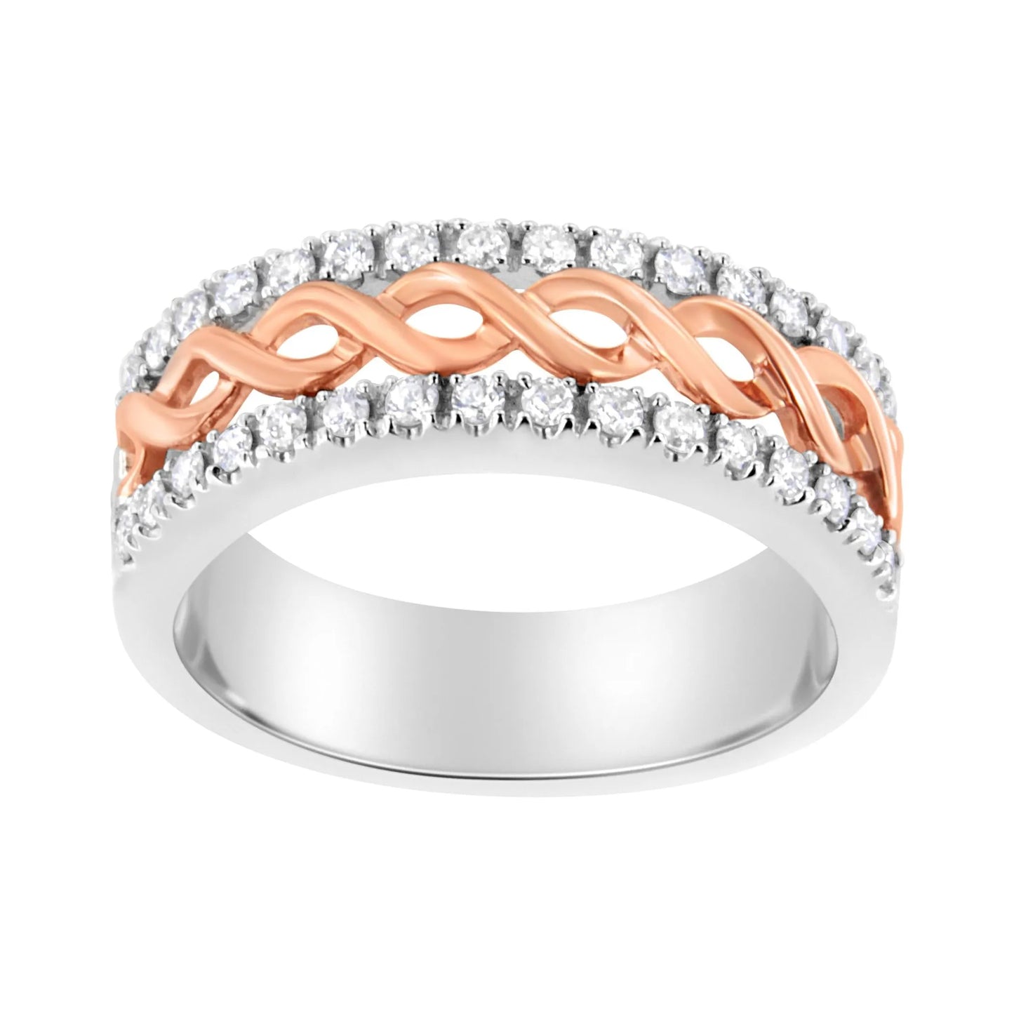 10K White and Rose Gold 1/3 Cttw Diamond Split Shank and Infinity Ribbon Band Ring