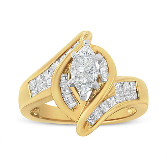 Diamond Marquise Shaped Ring - 14K Yellow Gold