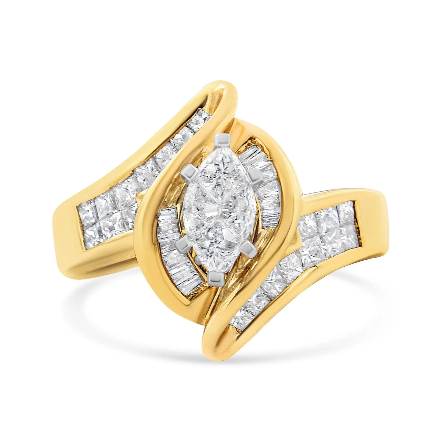 Diamond Marquise Shaped Ring - 14K Yellow Gold