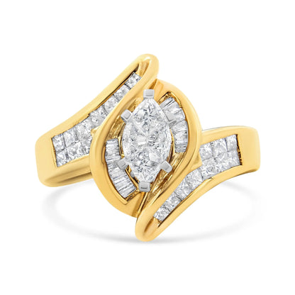 Diamond Marquise Shaped Ring - 14K Yellow Gold