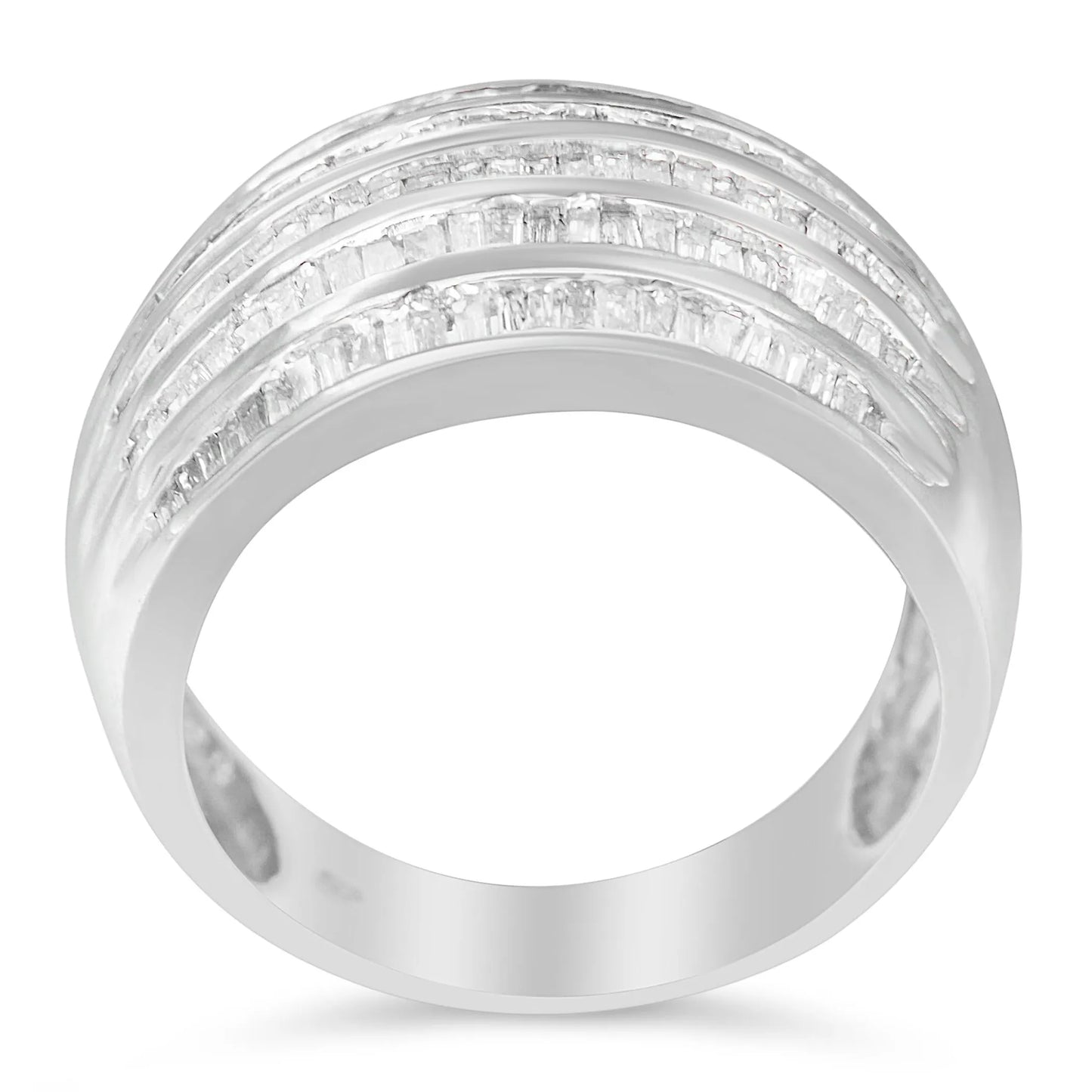 .925 Sterling Silver Baguette-Cut Diamond 6-Row Channel Set Domed Tapered Ring