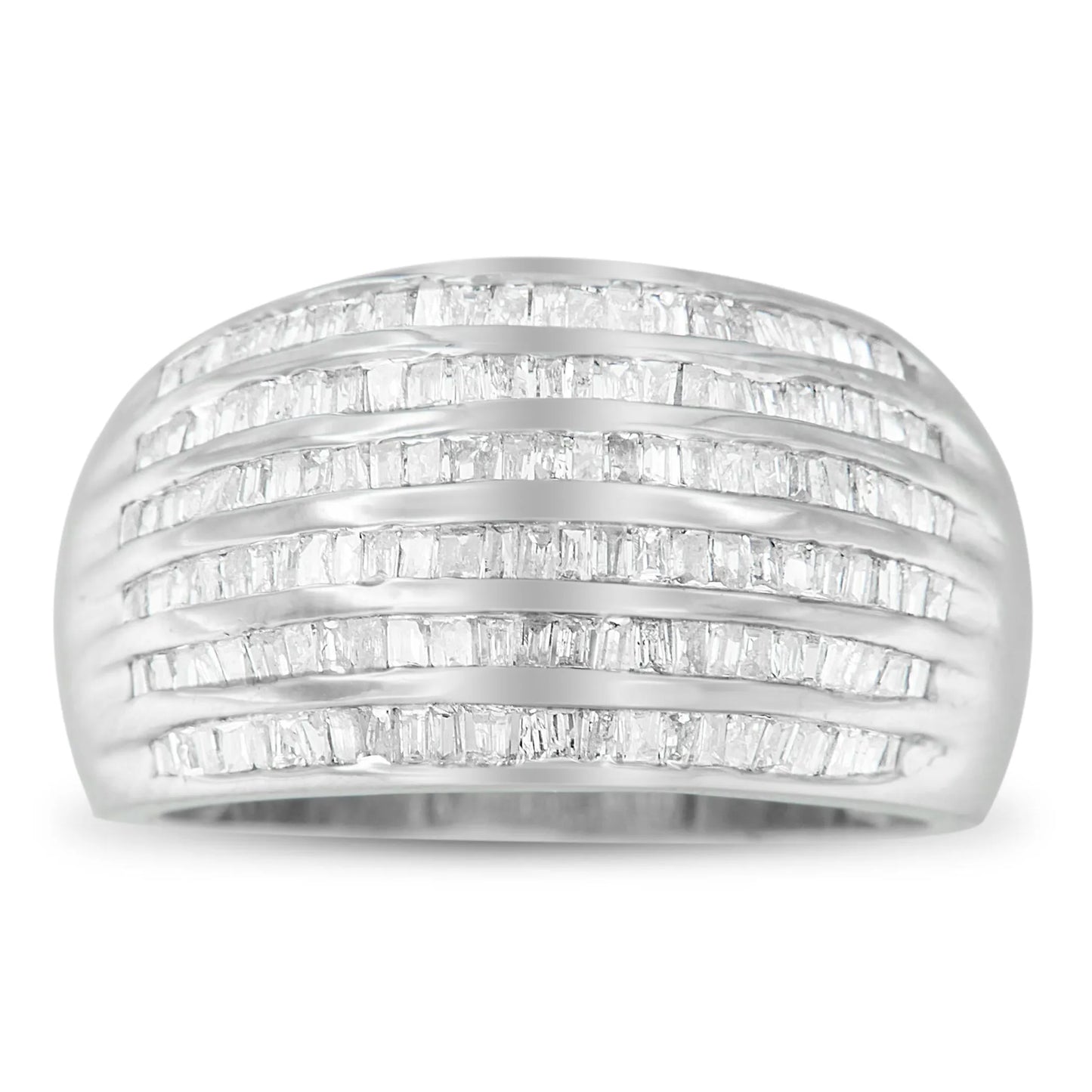 .925 Sterling Silver Baguette-Cut Diamond 6-Row Channel Set Domed Tapered Ring