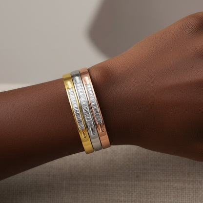 10K Yellow, White and Rose Gold Diamond Channel-Set Stackable Bangle Set