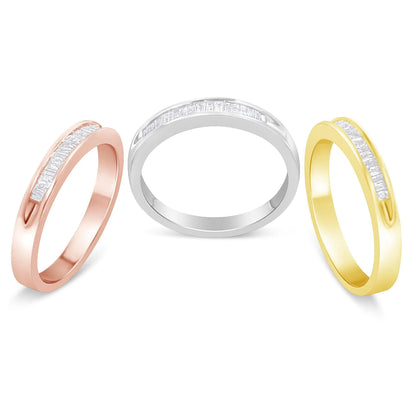 10K Yellow, White and Rose Gold Diamond Channel-Set Stackable Bangle Set