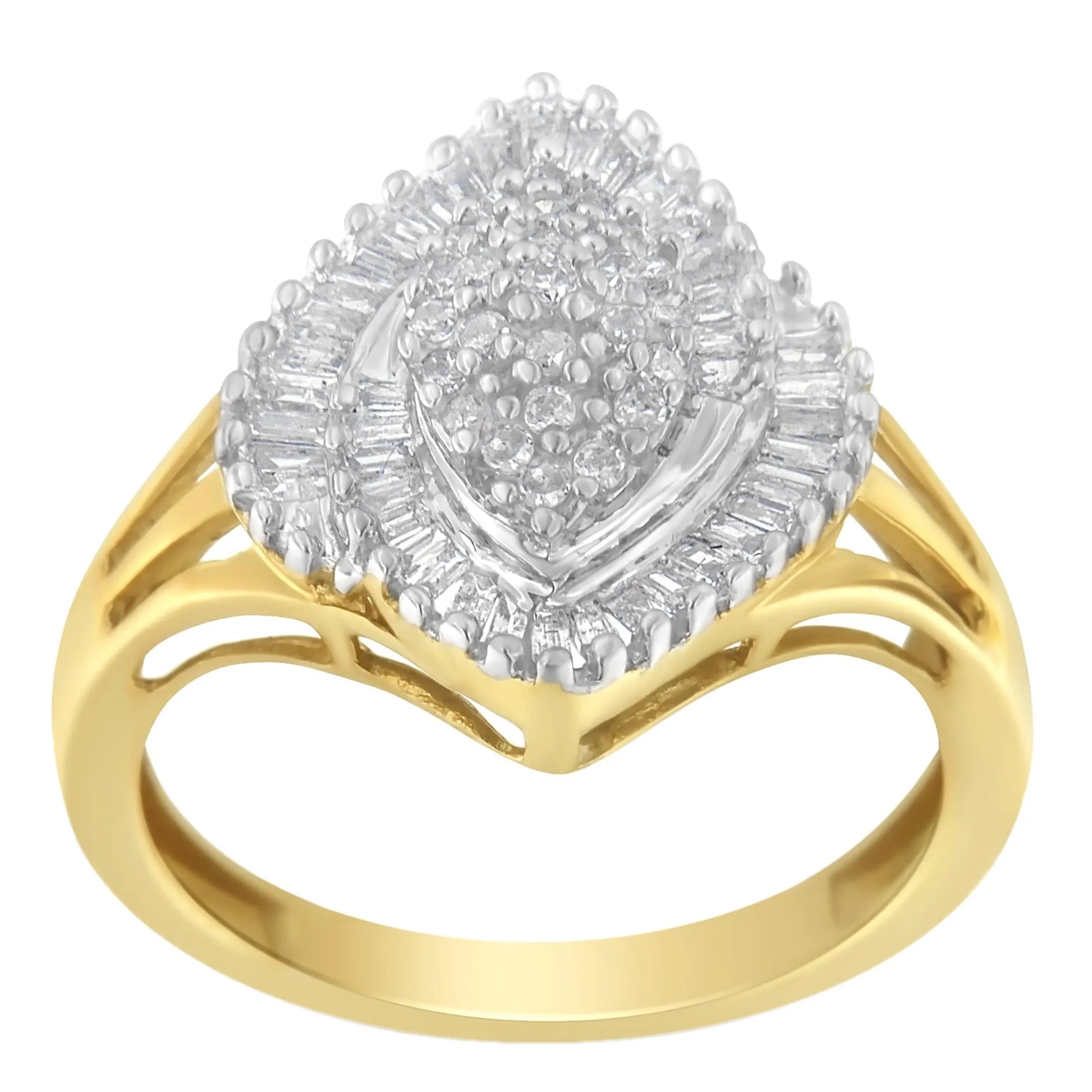 10K Yellow Gold Diamond Cocktail Ring - bold yet refined design