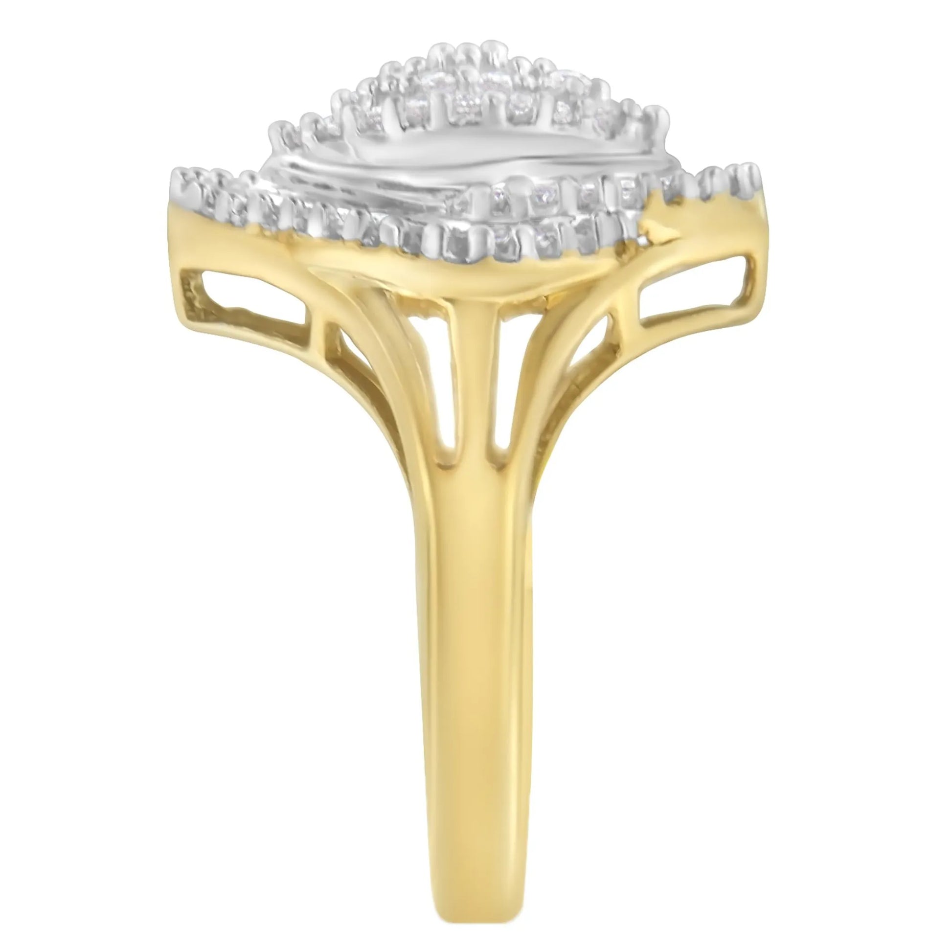 10K Yellow Gold Diamond Cocktail Ring side view