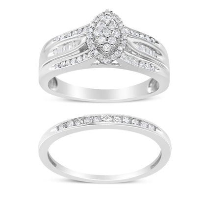 Round and Baguette-Cut Diamond Engagement Bridal Set