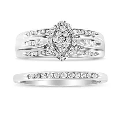 Round and Baguette-Cut Diamond Engagement Bridal Set