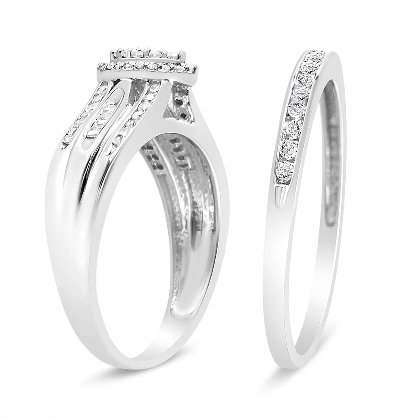Round and Baguette-Cut Diamond Engagement Bridal Set