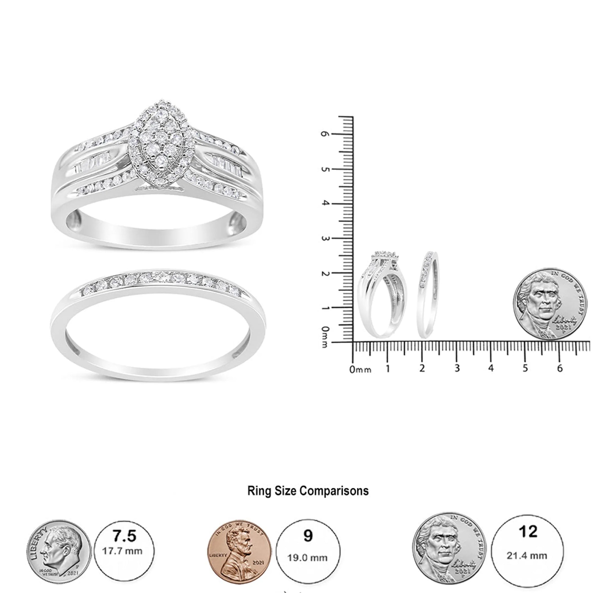 Round and Baguette-Cut Diamond Engagement Bridal Set