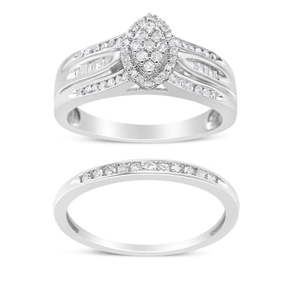Round and Baguette-Cut Diamond Engagement Bridal Set