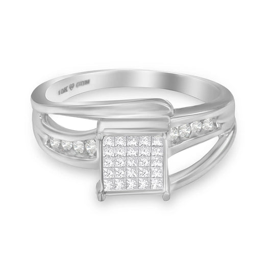 10K White Gold Princess-cut Diamond Cluster Bypass Ring is a celebration of craftsmanship