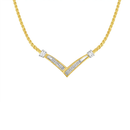 Gold V Shape Necklace - Yellow & White Gold