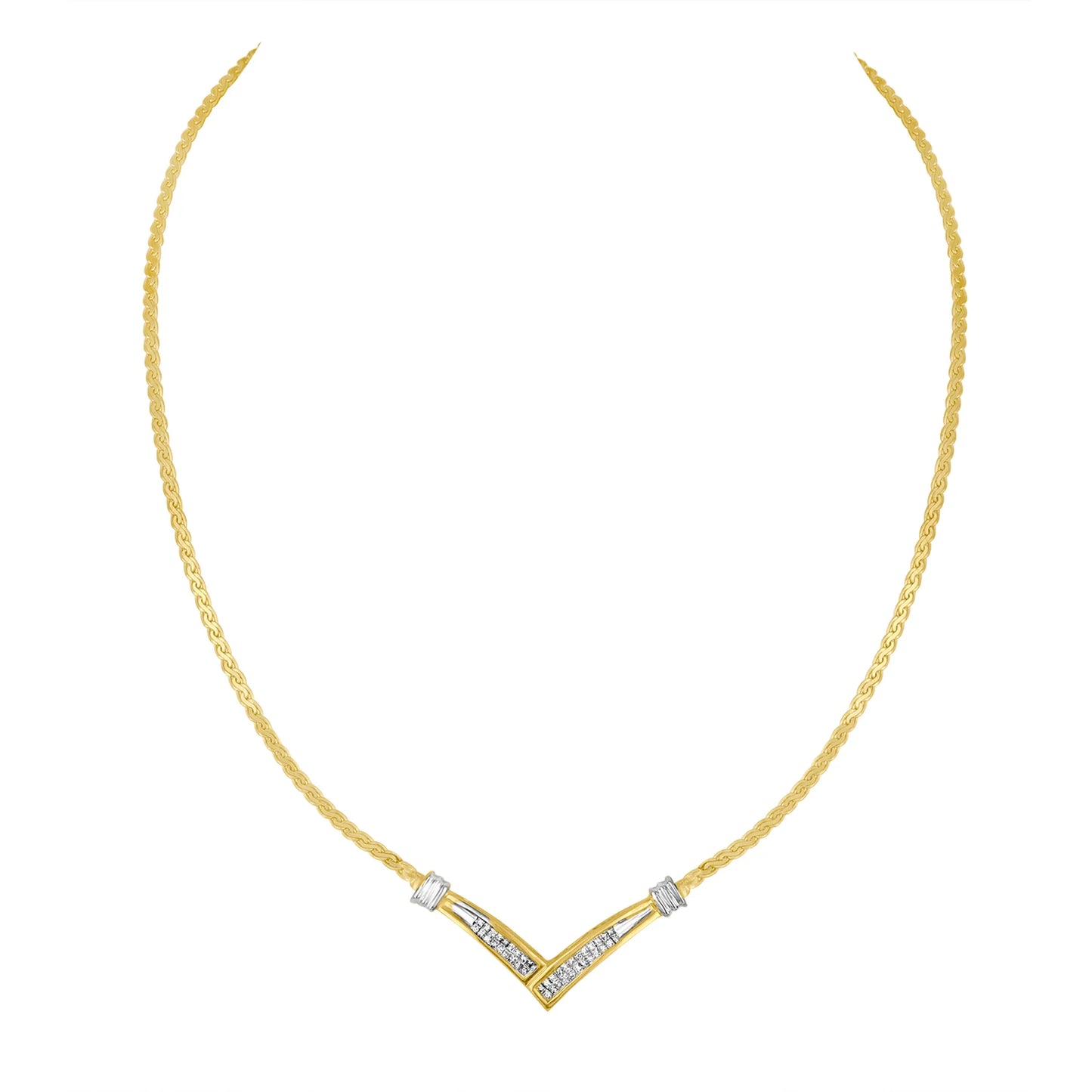 Gold V Shape Necklace - Yellow & White Gold
