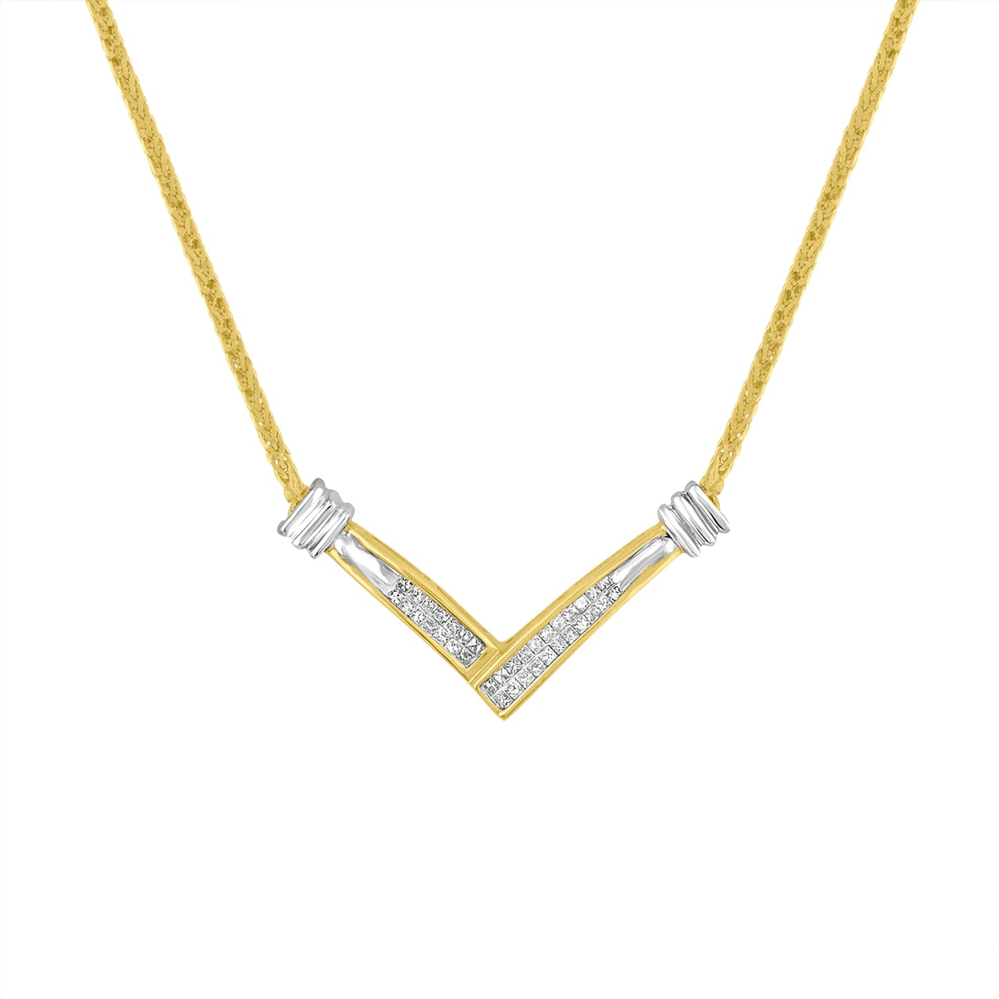 Gold V Shape Necklace - Yellow & White Gold