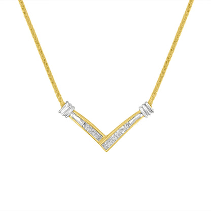 Gold V Shape Necklace - Yellow & White Gold