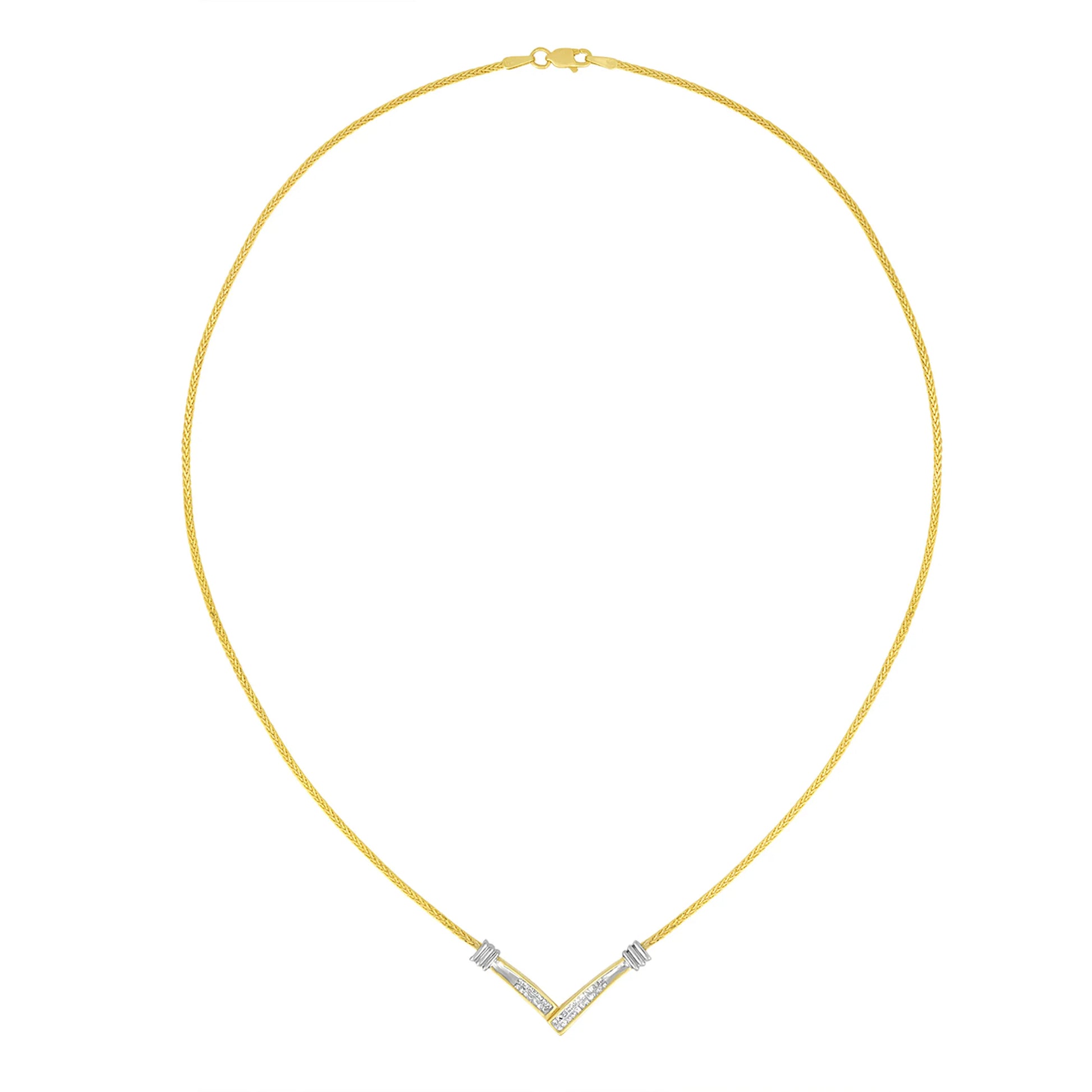 Gold V Shape Necklace - Yellow & White Gold