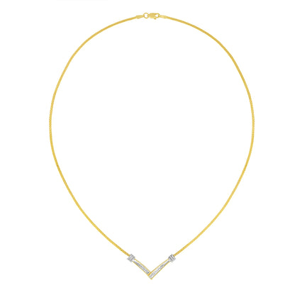 Gold V Shape Necklace - Yellow & White Gold