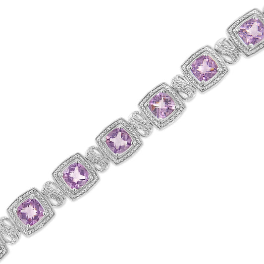 Purple Amethyst and Diamond Square Shape Tennis Bracelet