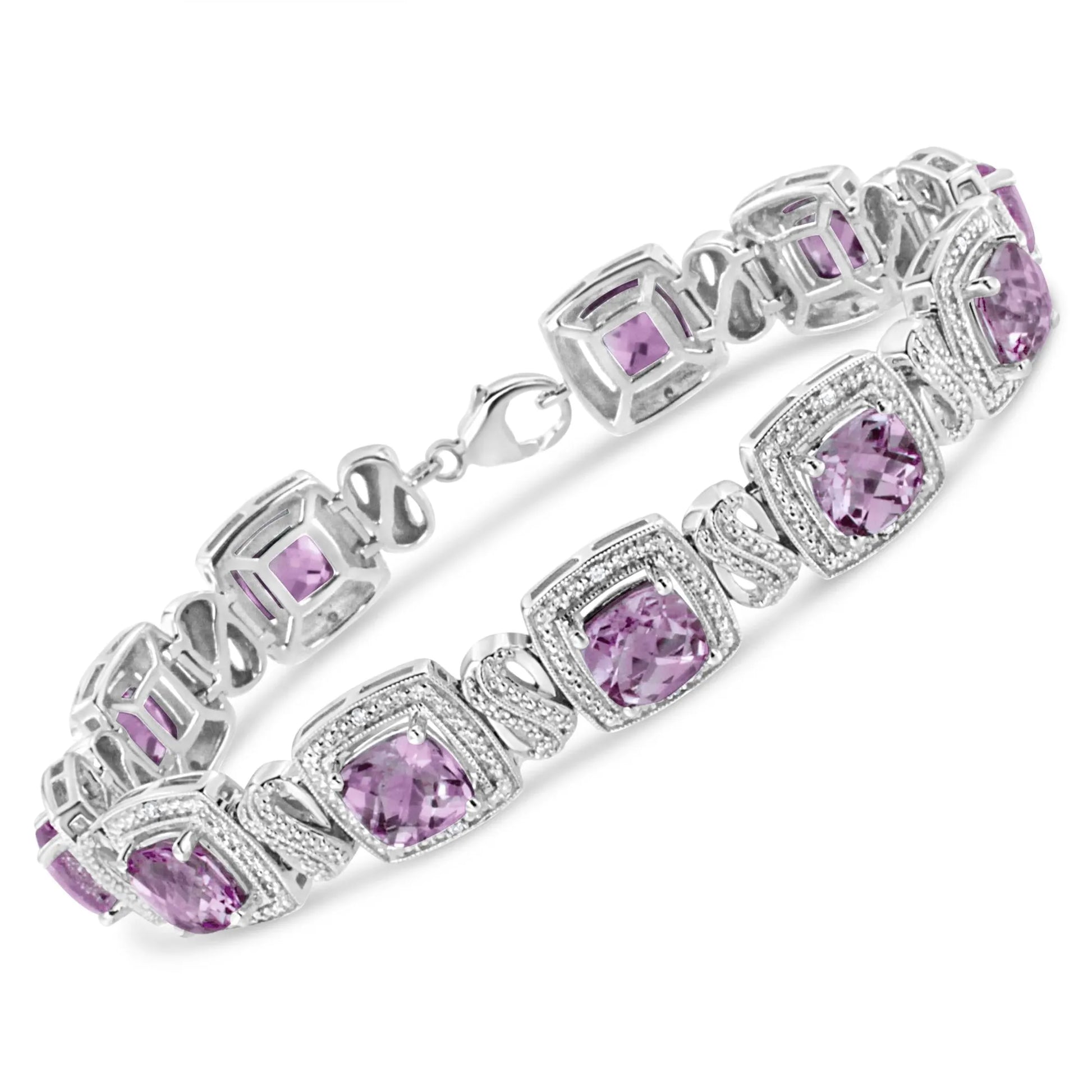 Purple Amethyst and Diamond Square Shape Tennis Bracelet