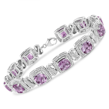 Purple Amethyst and Diamond Square Shape Tennis Bracelet