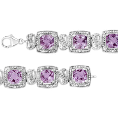 Purple Amethyst and Diamond Square Shape Tennis Bracelet