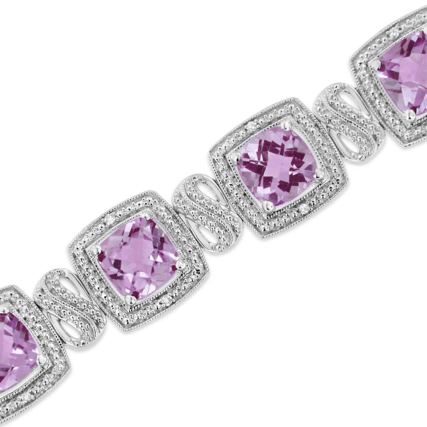 Purple Amethyst and Diamond Square Shape Tennis Bracelet