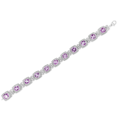Purple Amethyst and Diamond Square Shape Tennis Bracelet