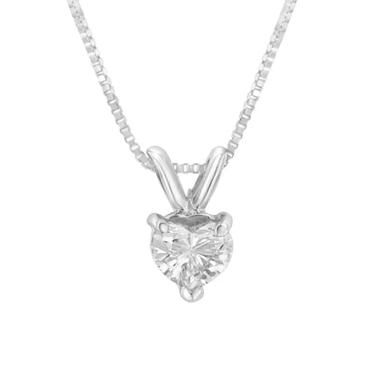 14K White Gold Heart Shaped Solitaire Diamond Necklace in 14K White Gold