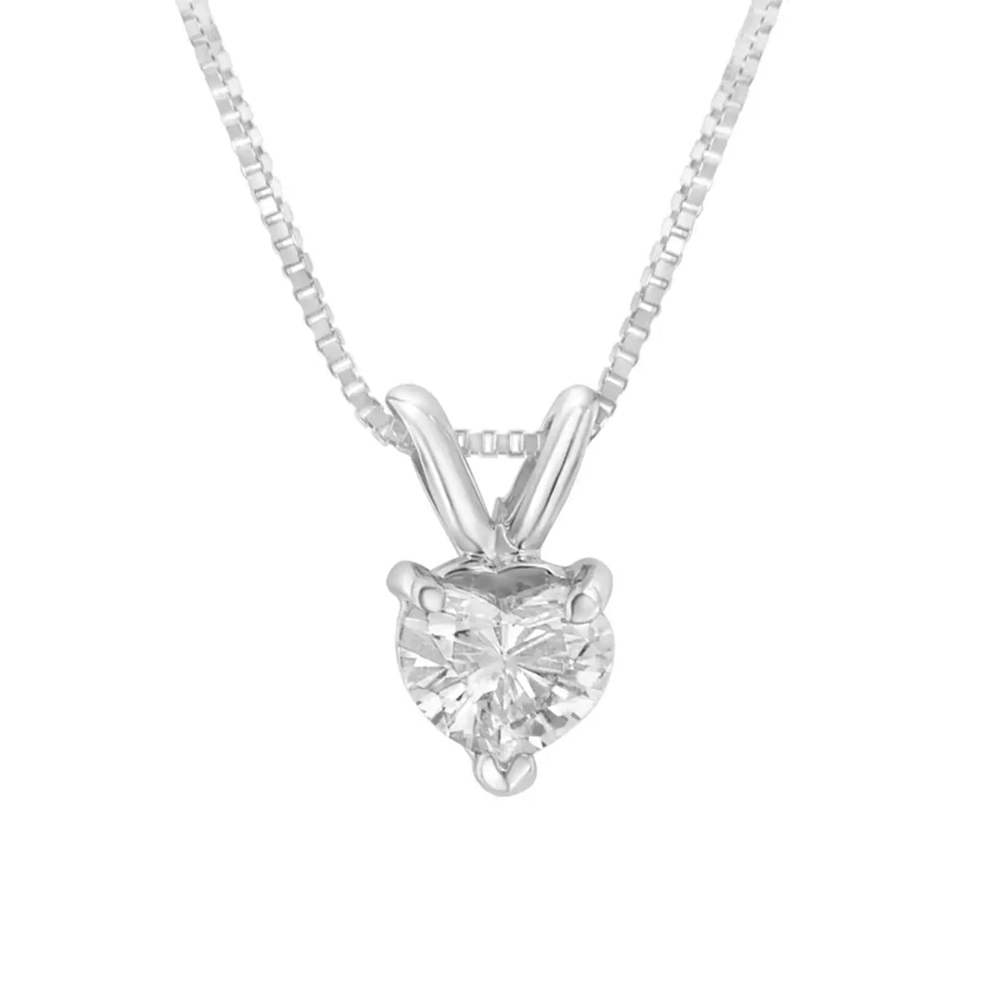 14K White Gold 3-Prong Set Heart Shaped Solitaire Diamond 18" Pendant Necklace (H-I Color, VS2-SI1 Clarity) - Choice of Carat Weight (3300) - Pack Of: 1 | Color: N/A | Size: N/A